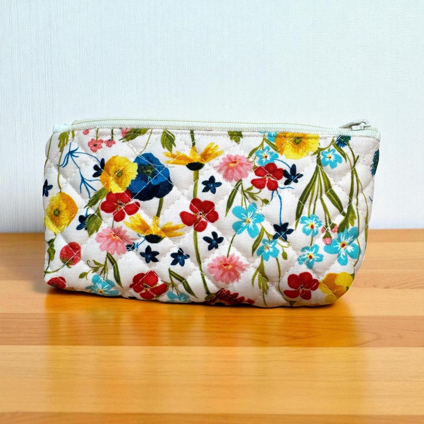 Wildflower Road Vista Pouch — Quilted Floral Glasses Case, Handmade Zipper Pouch, Travel Pencil or Accessory Bag
