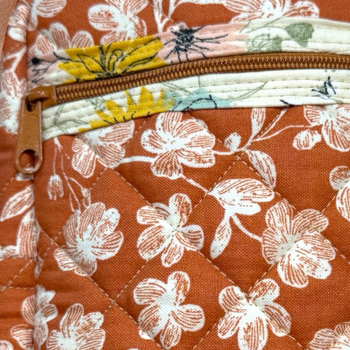 Clementine’s Cozy Crossbody Bag, Quilted Small Purse, Orange Floral Quick Haul, Peppermint Lane