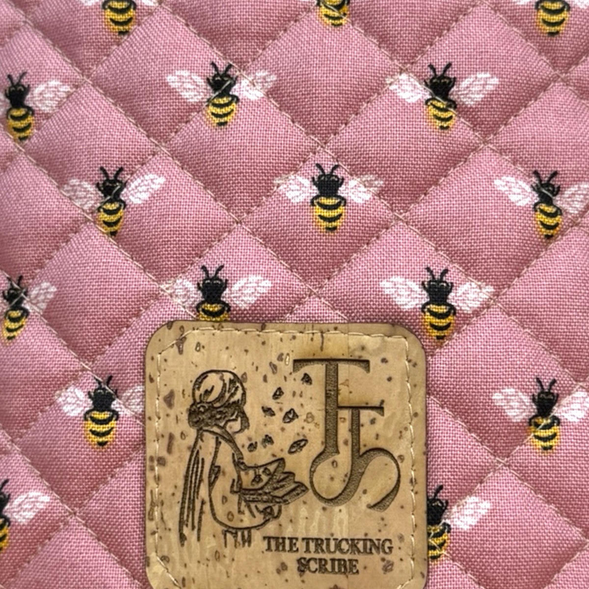 Pink Bee Crossbody Bag, Quilted Phone Bag, Small Zipper Purse, Adjustable Strap, Rose Apiary Quick Haul, Handmade Gift