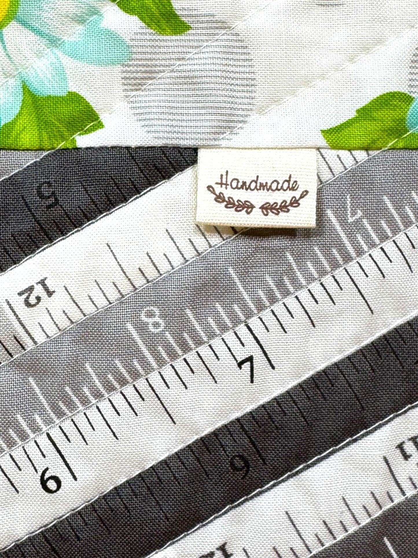 Quilted Project Bag – Ruler Print – Handmade Drawstring Knitting or Crochet Bag, Yarn Storage for Sewing, Fiber Arts & Craft Projects