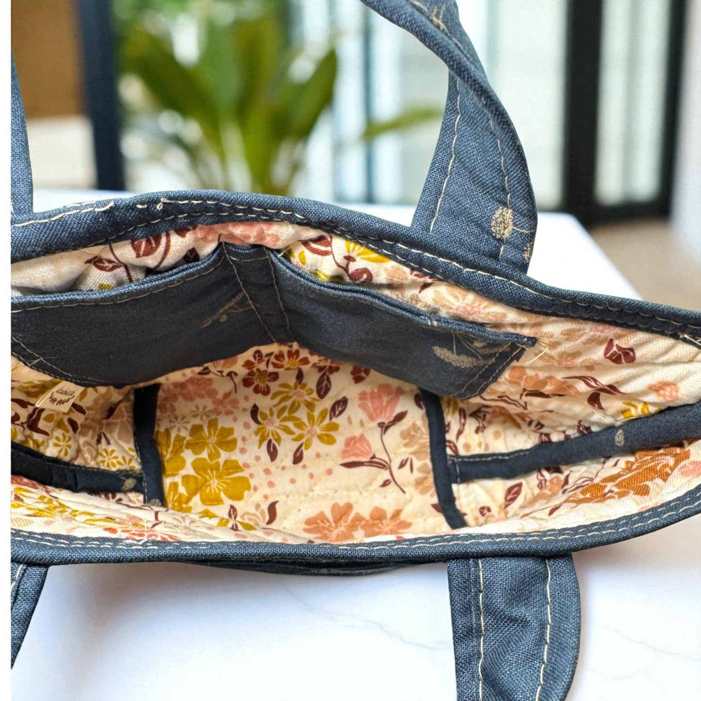 Midnight Garden Handmade Quilted Tote Bag – The Stitcher’s Carry Edition | Artisan-Made Project Bag with Pockets