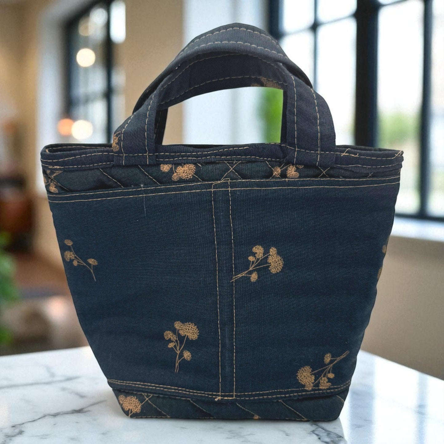 Midnight Garden Handmade Quilted Tote Bag – The Stitcher’s Carry Edition | Artisan-Made Project Bag with Pockets