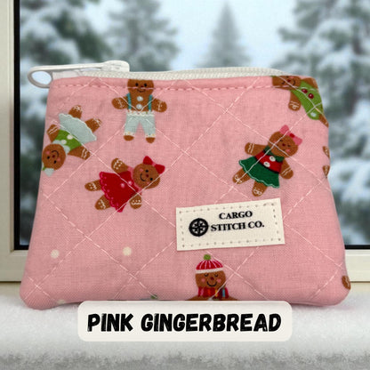 Mini Christmas Zipper Pouch, Quilted Stocking Stuffer, Gift Card Holder, Peppermint Lane Holiday Pouch