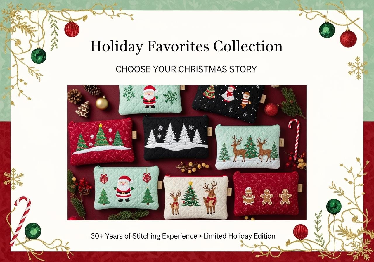 Quilted Christmas Zipper Pouch – 6x3.5 Coin Purse or Gift Card Holder – Holiday Dog, Stripe, and Ornament Designs – Handmade by Cargo Stitch