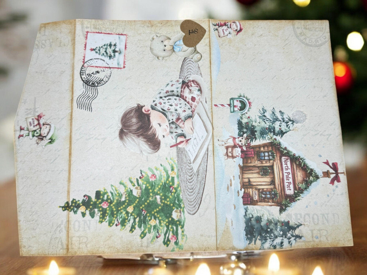 Letters to Santa Junk Journal Folio – Handmade Christmas Ephemera Folder with Pockets & Assorted Inserts | Holiday Writing Kit