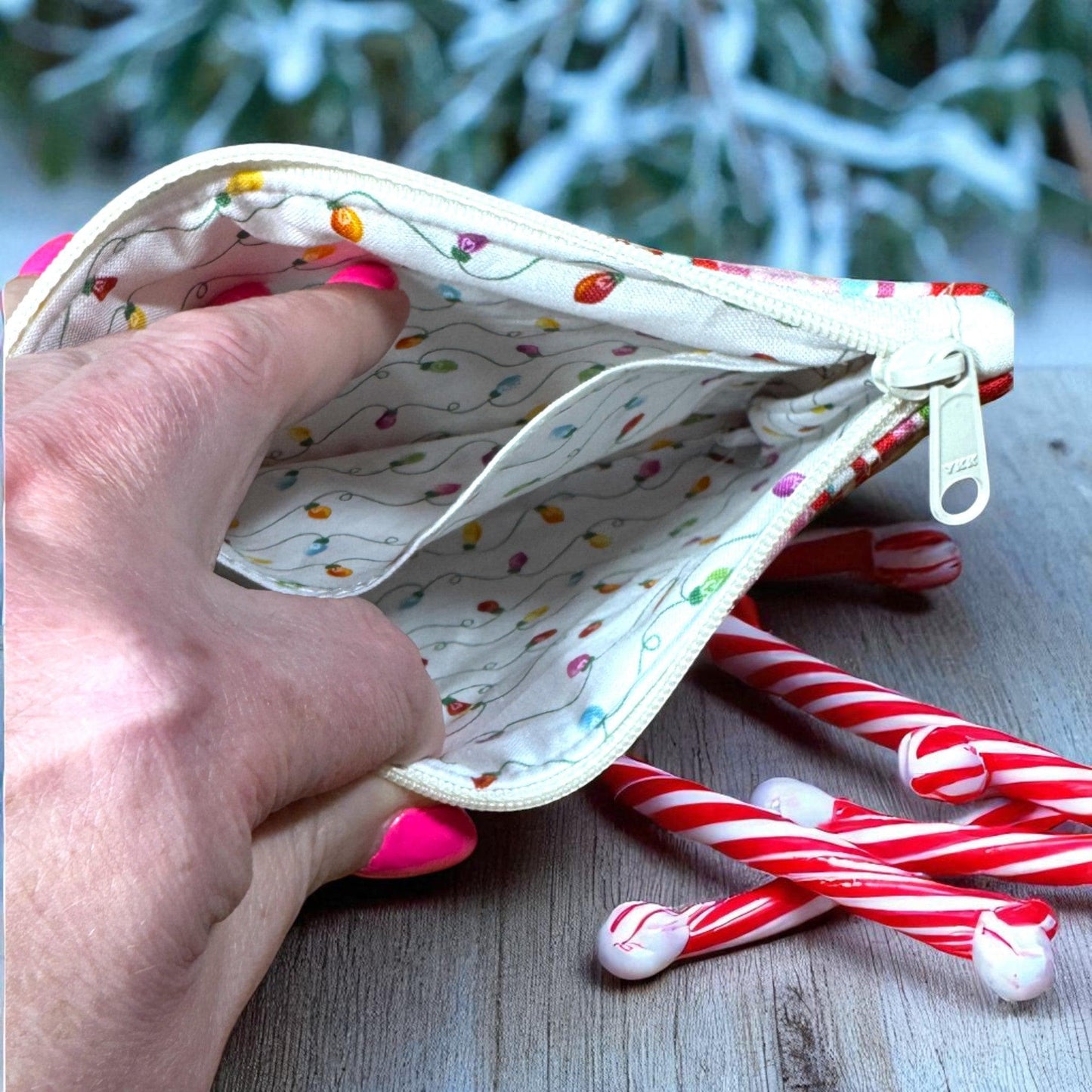 Candy Cane Stripe Quilted Zipper Pouch | Christmas Makeup Bag | Holiday Travel Pouch | Handmade Gift for Her | Cargo Stitch Co