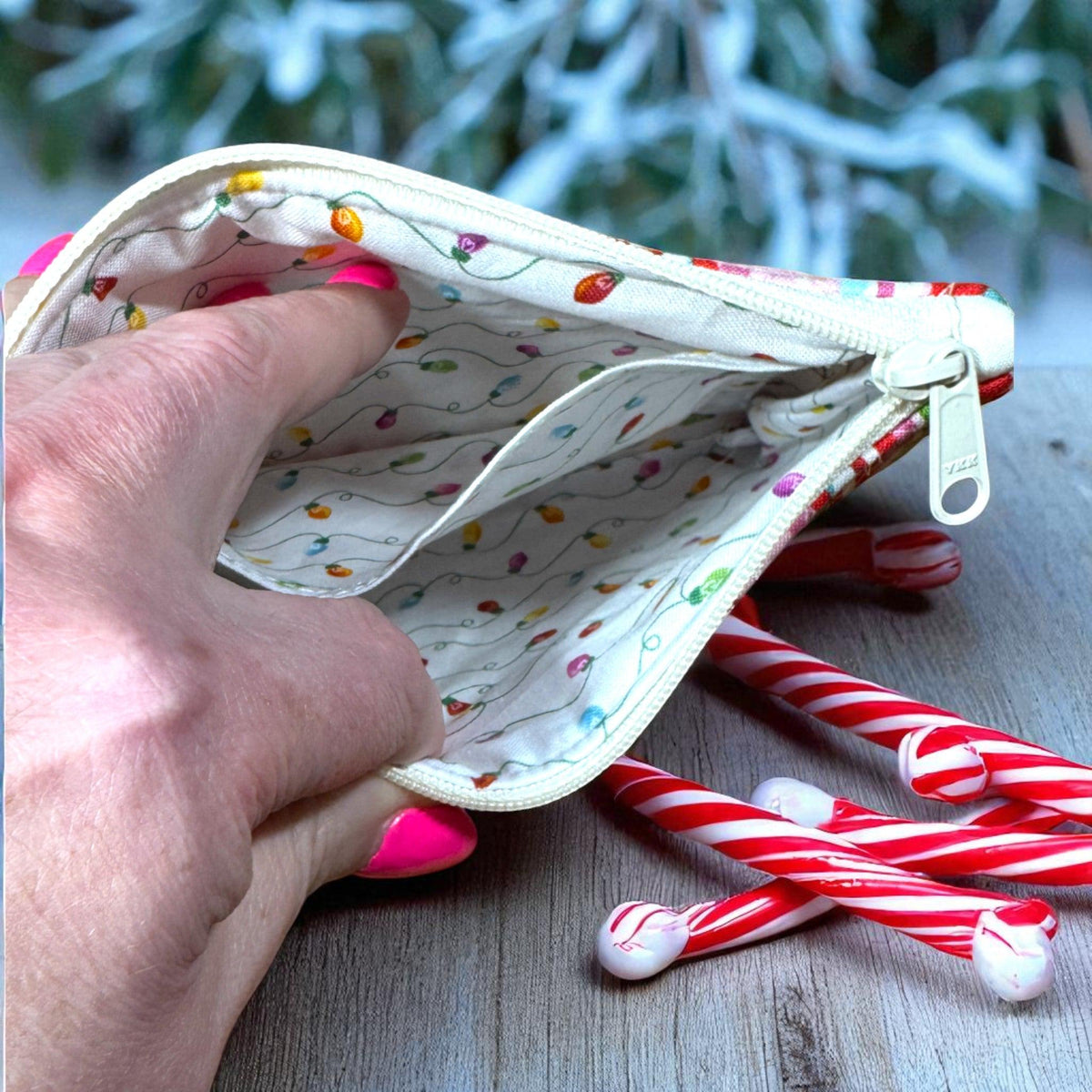 Candy Cane Quilted Zipper Pouch | Peppermint Lane Christmas Pouch | Small Project Bag | Stocking Stuffer | Handmade Gift
