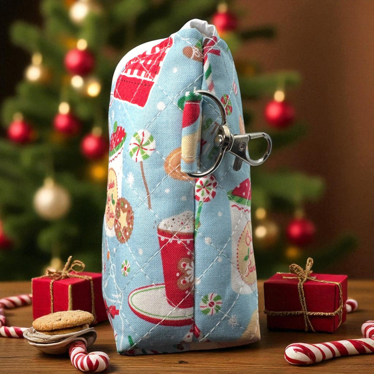 Christmas Zipper Pouch Set of 2 | Quilted Makeup & Organizer Bags | Peppermint Lane Holiday Gift