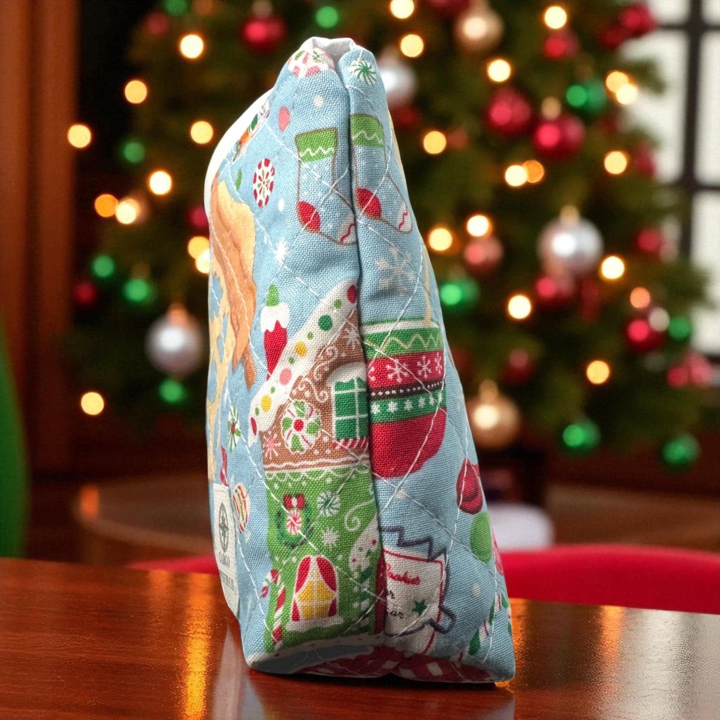 Quilted Christmas Zipper Pouch Duo: Gingerbread & Ornament Bags Holiday Organizer