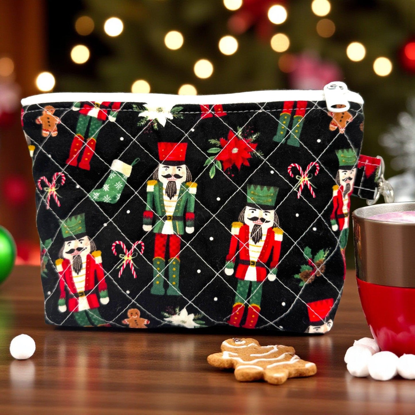 Nutcracker Zipper Pouch Set – 3 Quilted Bags Bundle – Christmas Gift Idea – Handmade Holiday Pouches – Stocking Stuffer Set – Cargo Stitch