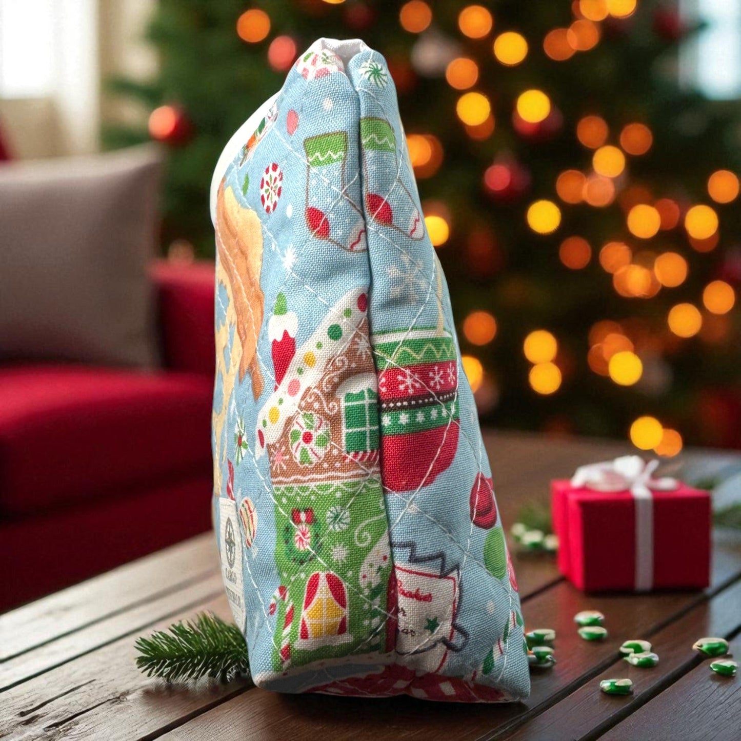 Large Quilted Holiday Pouch Duo with Interior Pockets – 9x5x2 | Gingerbread & Black Ornaments | Peppermint Lane 2025 Gift Set