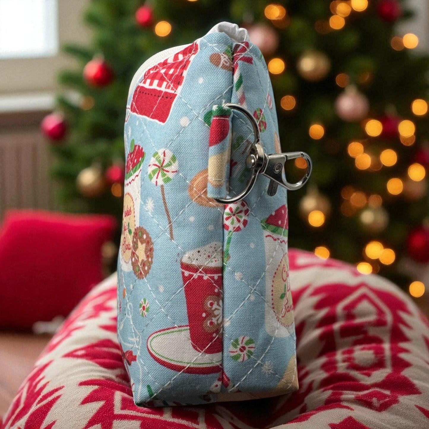 Large Quilted Holiday Pouch Duo with Interior Pockets – 9x5x2 | Gingerbread & Black Ornaments | Peppermint Lane 2025 Gift Set