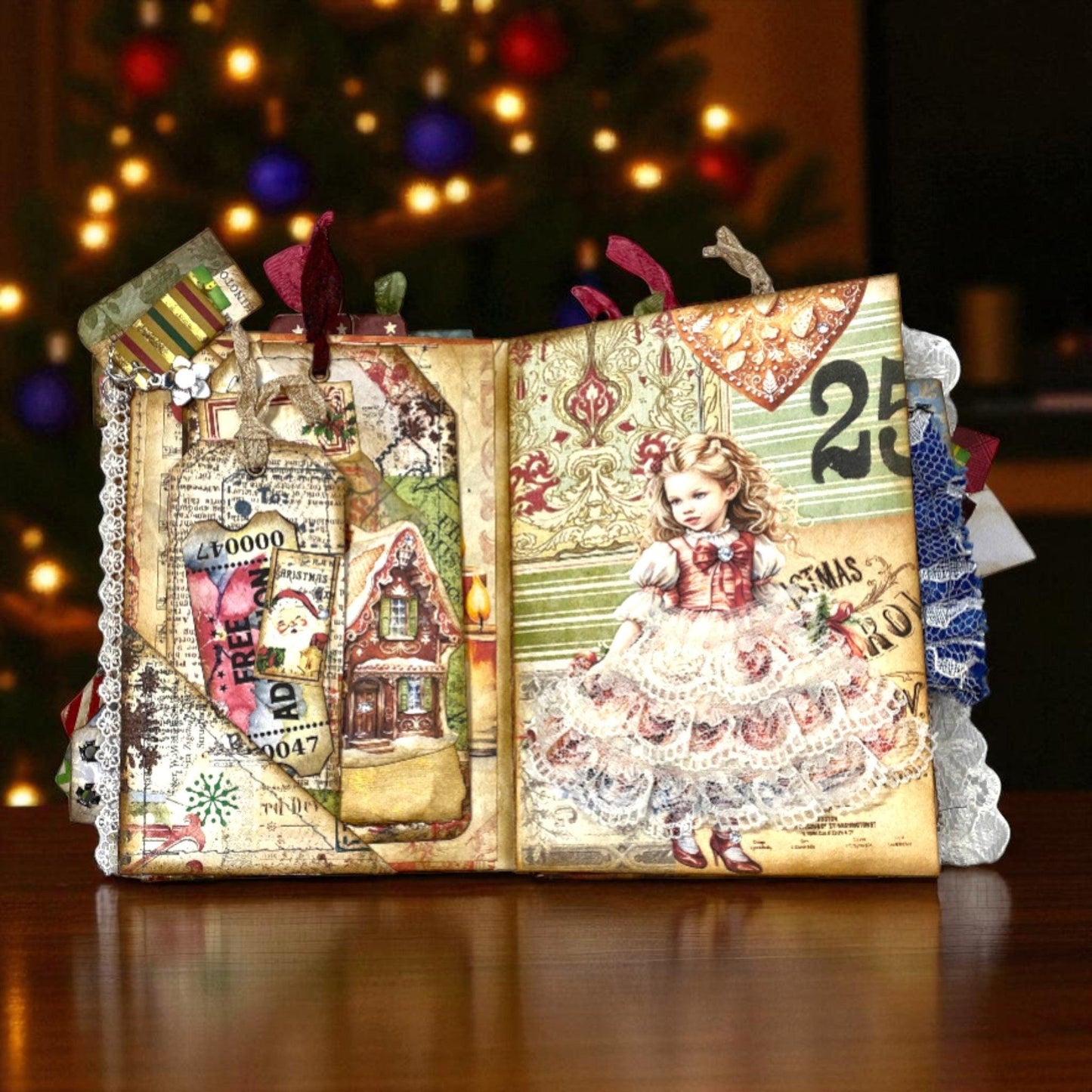 Luxury Christmas Junk Journal – One-of-a-Kind Expandable Holiday Memory Keeper – Handmade Victorian-Inspired Heirloom Gift