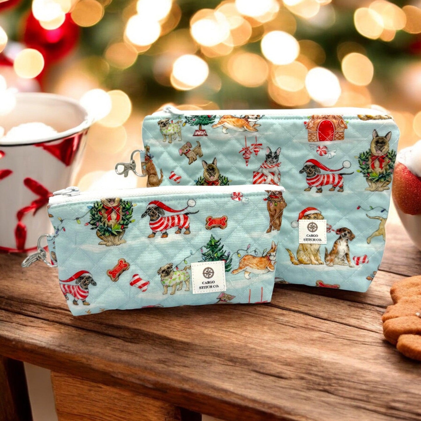 Quilted Zipper Pouch 9x6x2 - Everyday Peppermint Lane | Dog Large Holiday Dogs Lover Gift | Swivel Clasp | Travel Bag