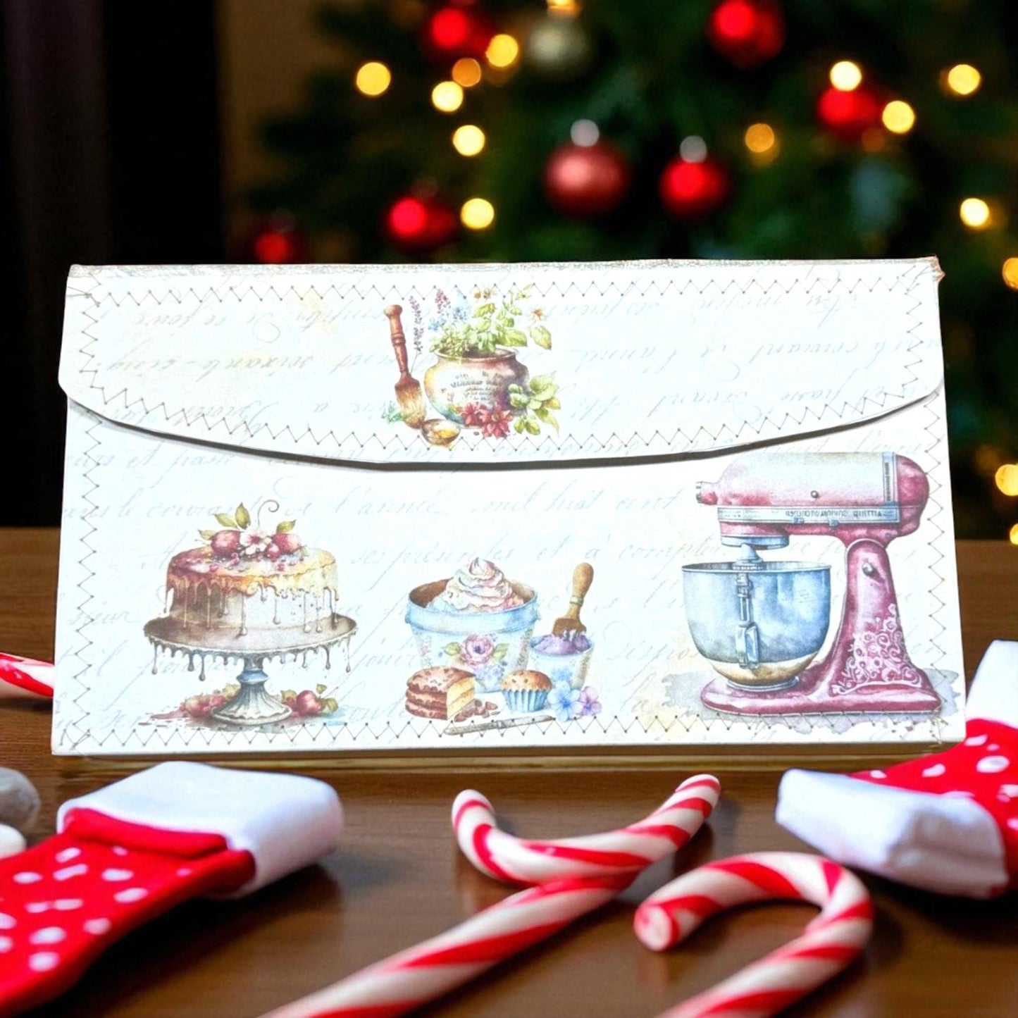 Gingersnap’s Hearthside Bake Shop – Peppermint Lane Christmas Envelope Folio | Holiday Printable Paper Goods | Baking Journal Kit