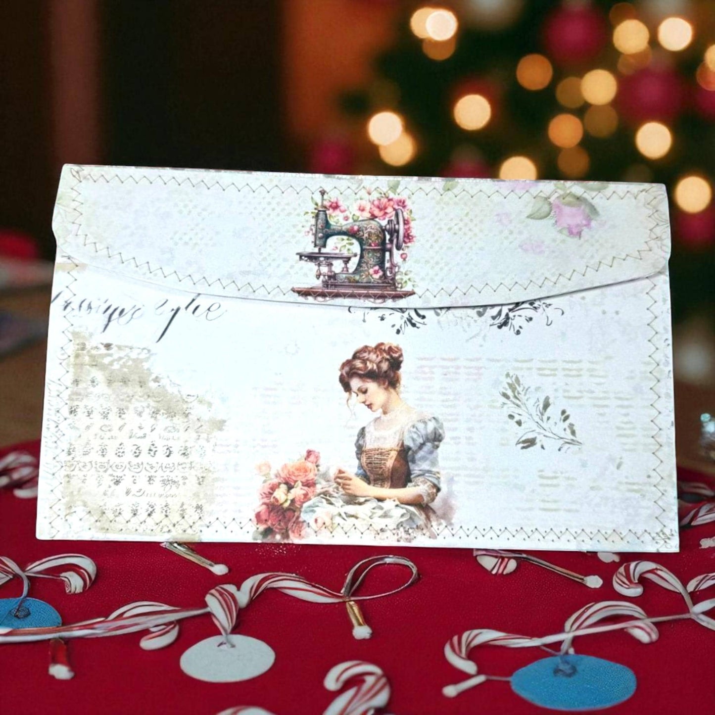 Healing Threads Accordion Folder – Vintage Seamstress Edition – Handmade Paper Organizer for Ephemera & Journaling Gifts