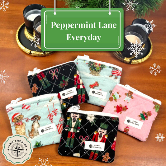 Mini Quilted Holiday Coin Pouch – 4x3 Christmas Zipper Wallet – Handmade Gift by Cargo Stitch Co. – Earbud Case - Hearing Aid Pouch