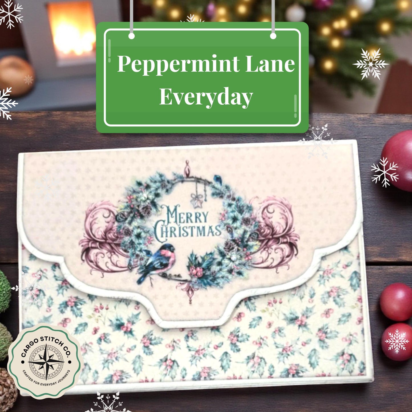 Pink Christmas Accordion Organizer – 5" x 8.5" Junk Journal File Folder with Pockets – Holiday Ephemera Storage or Gift Wrap