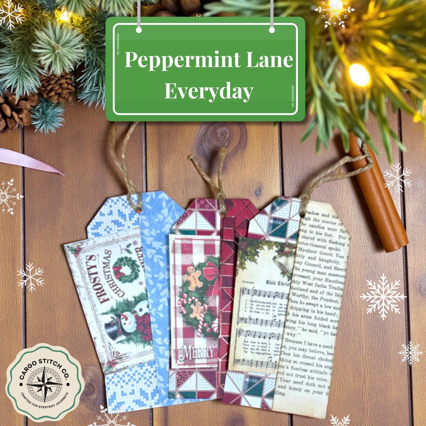 Vintage Christmas Junk Journal Tags – Reindeer Cards & Double‑Pocket Ephemera – Holiday Handmade Tag Set