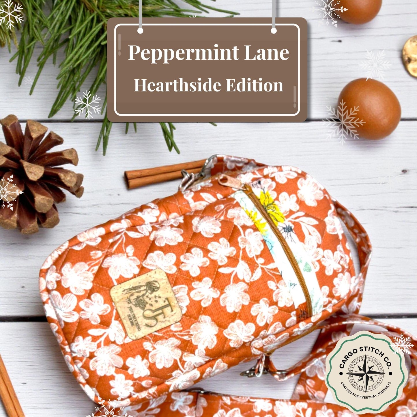 Hearthside Edition – Spiced Blossom Quilted Crossbody Bag – Peppermint Lane 2025 – Orange Floral Purse – Cargo Stitch Co
