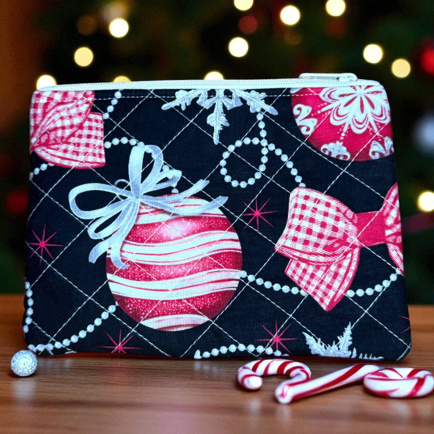 Mini Pouch Trio – Peppermint Lane 2025 | 2 Coin Pouches + 1 Small Zipper Bag Handmade Quilted Stocking Stuffers Cargo Stitch Co. Earbud Bag