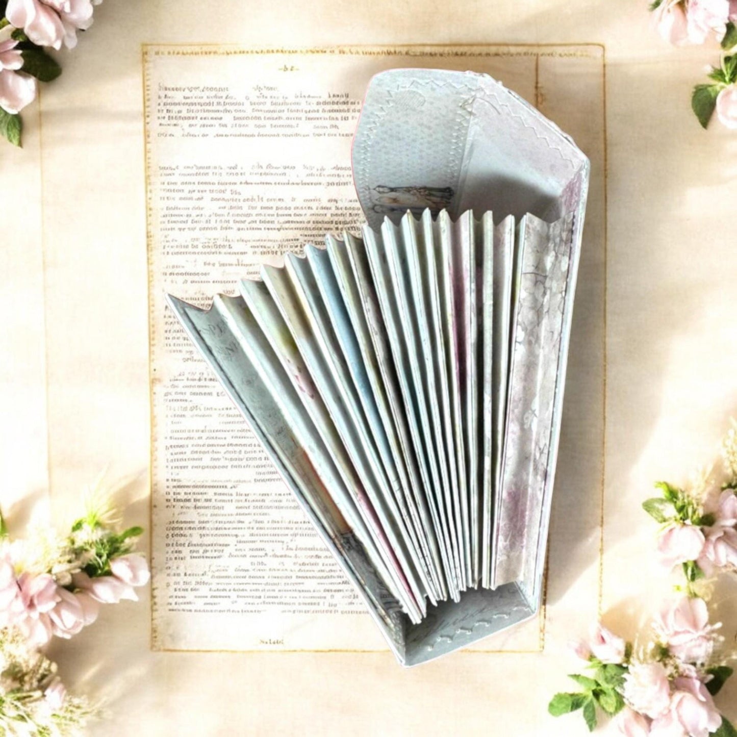Healing Threads Accordion Folder – Vintage Seamstress Edition – Handmade Paper Organizer for Ephemera & Journaling Gifts