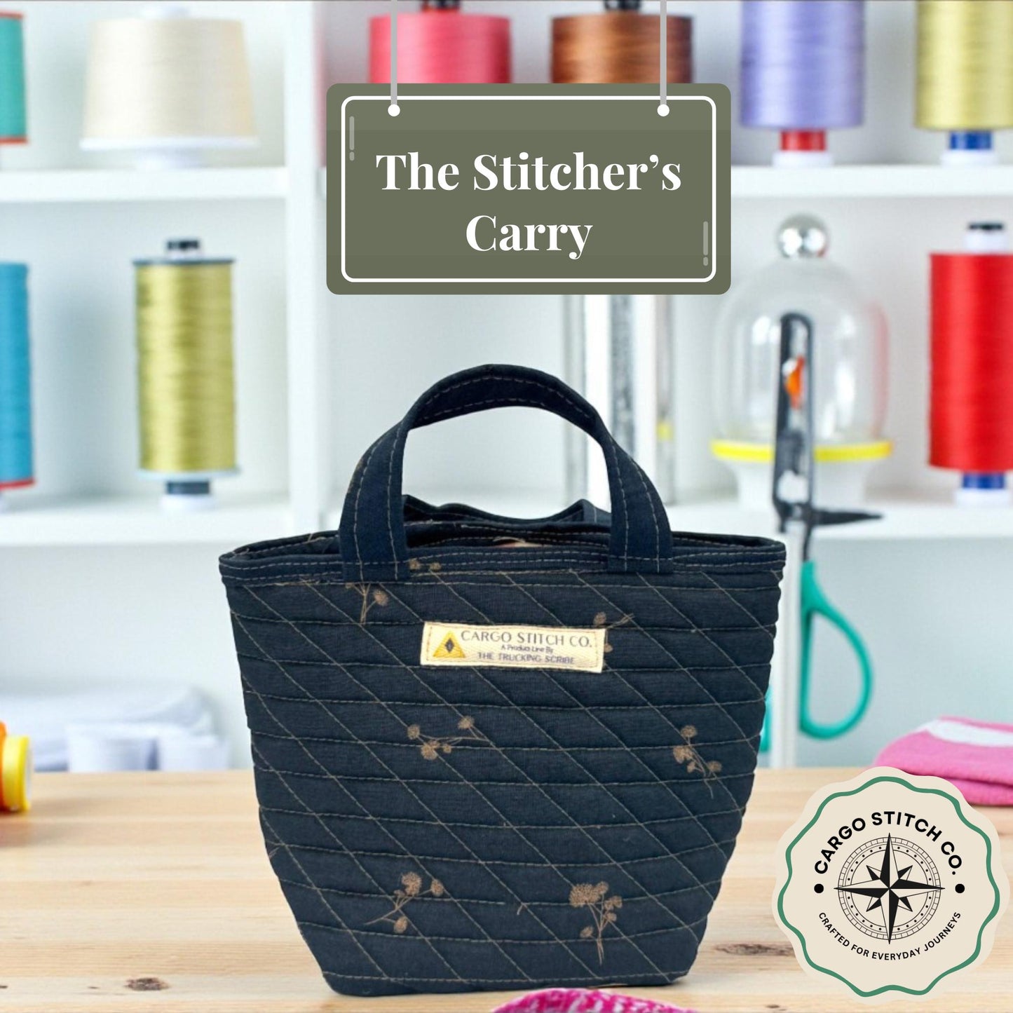 Midnight Garden Handmade Quilted Tote Bag – The Stitcher’s Carry Edition | Artisan-Made Project Bag with Pockets