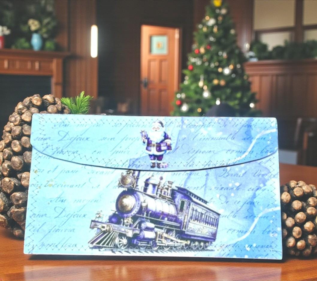 Peppermint Lane Accordion Folder – Santa’s Express Edition | Handmade Holiday Organizer for Receipts, Cards & Keepsakes