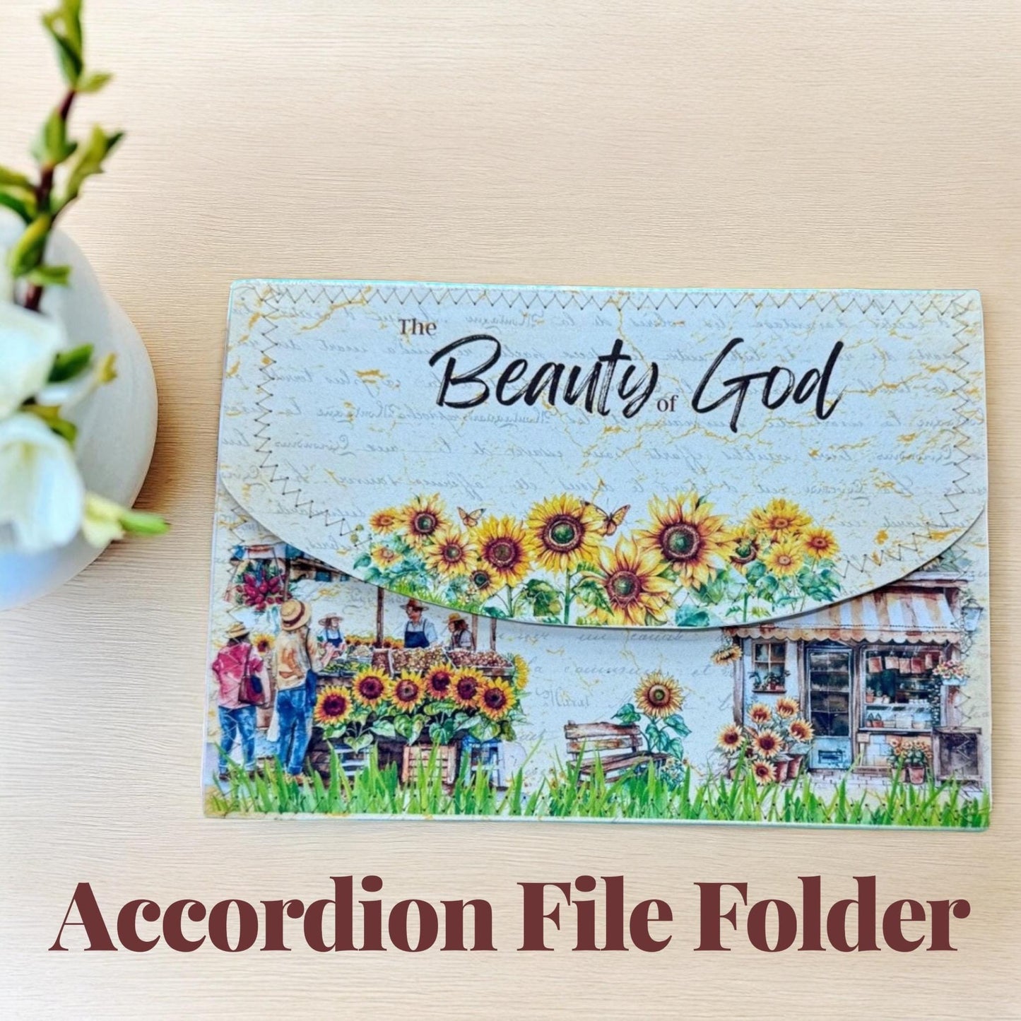 Sunflower Accordion Organizer: Stitched Cover, 5-Pocket Expandable File