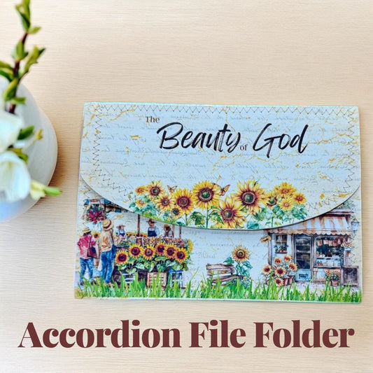 Sunflower Accordion Organizer: Stitched Cover, 5-Pocket Expandable File