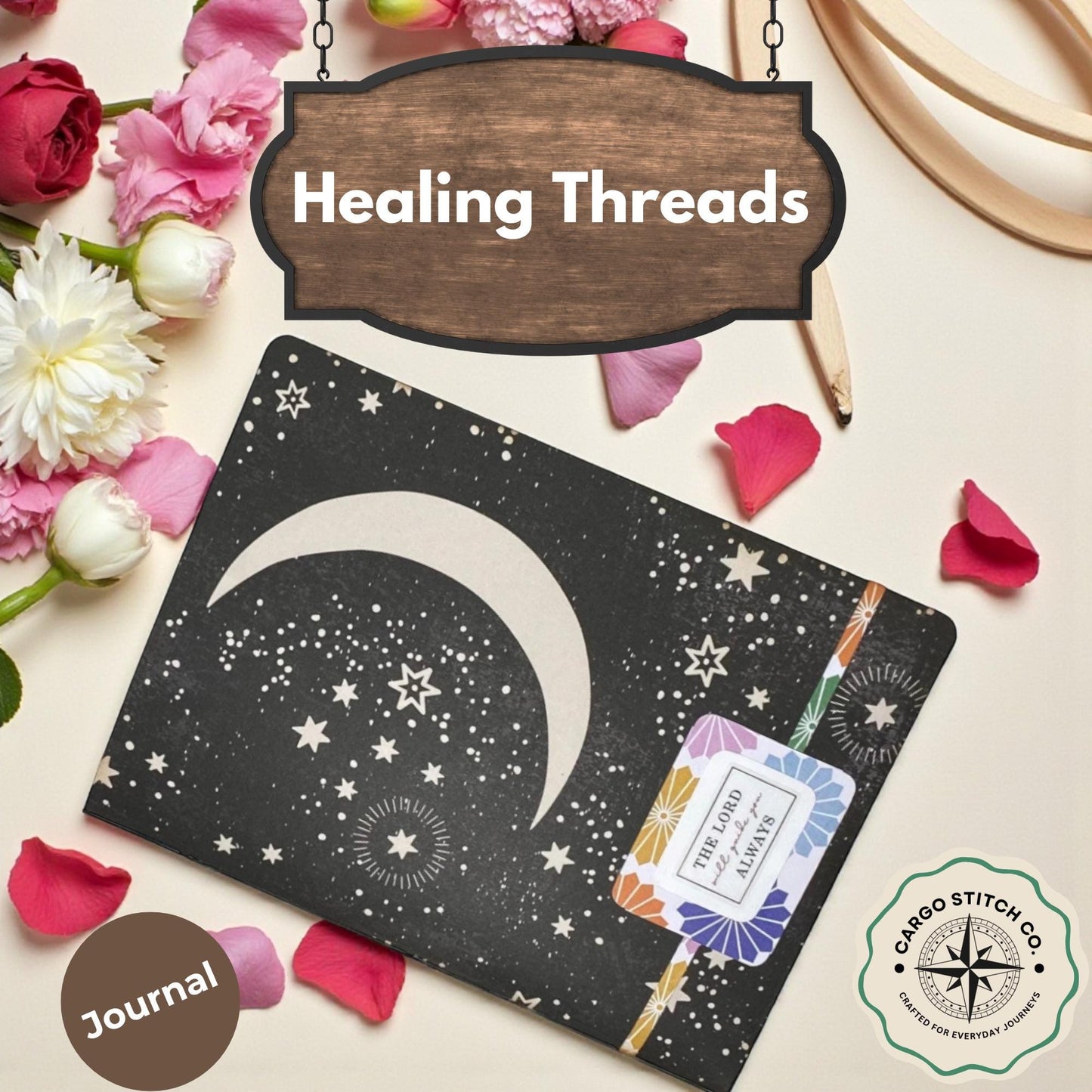 The Lord Will Guide You Always – Celestial Prayer Journal | Handmade Faith-Based Notebook | Healing Threads Encouragement Gift