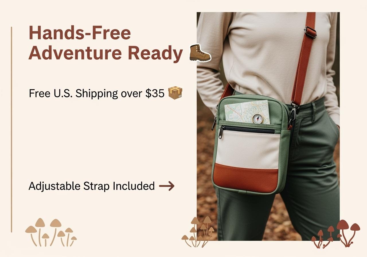 Hearthside Edition – Woodland Mushroom Quilted Crossbody Bag – Peppermint Lane 2025 – Green Forest Purse – Cargo Stitch Co