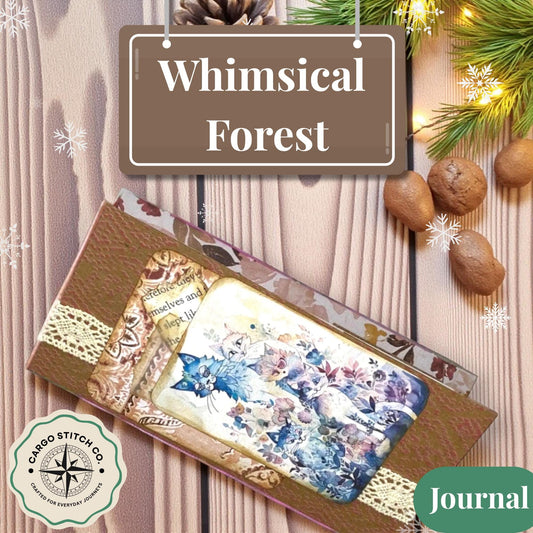Whimsical Forest Cat Folio – Woodland Whiskers Edition | Handmade Junk Journal Insert with Lace & Floral Pockets | Feline Ephemera