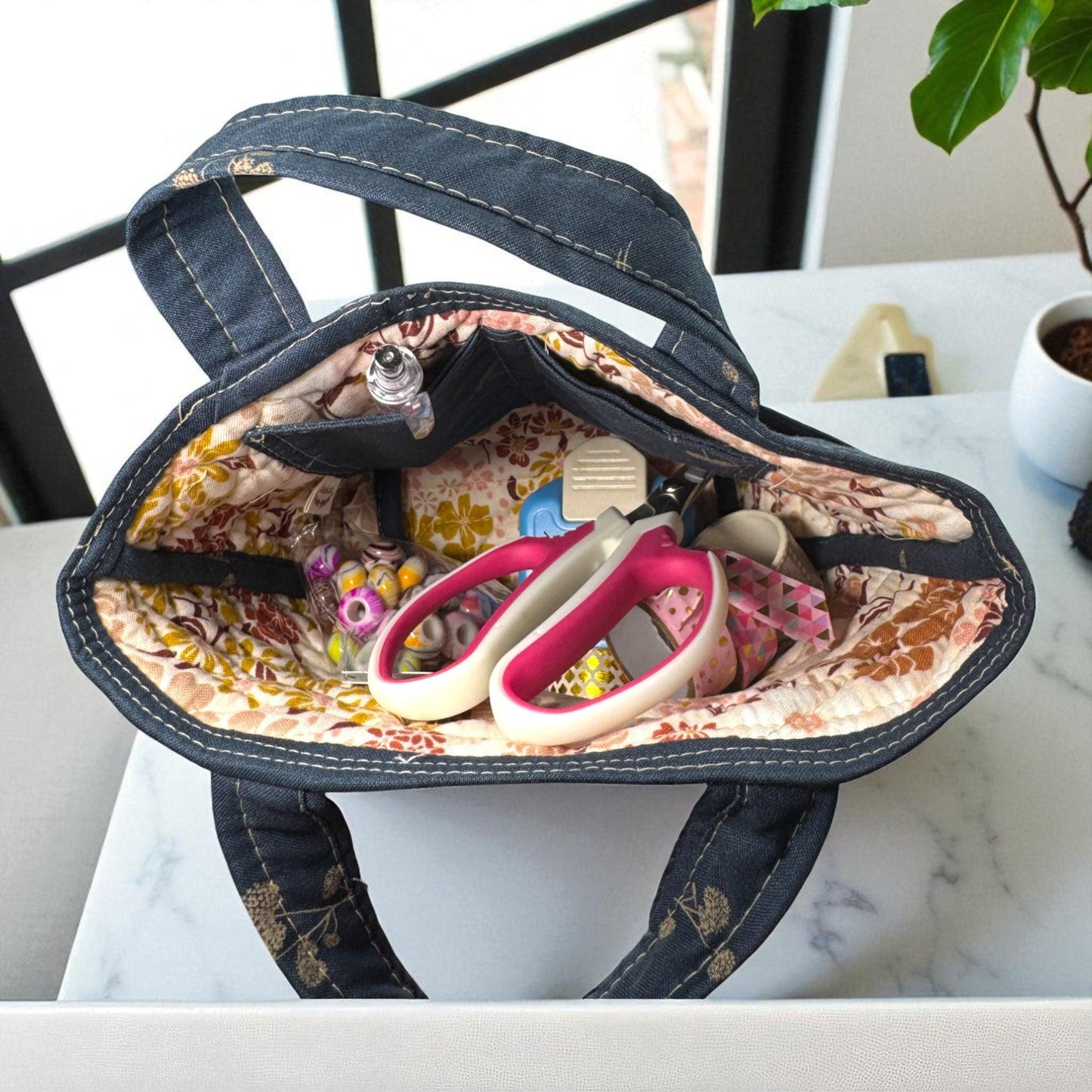 Midnight Garden Handmade Quilted Tote Bag – The Stitcher’s Carry Edition | Artisan-Made Project Bag with Pockets