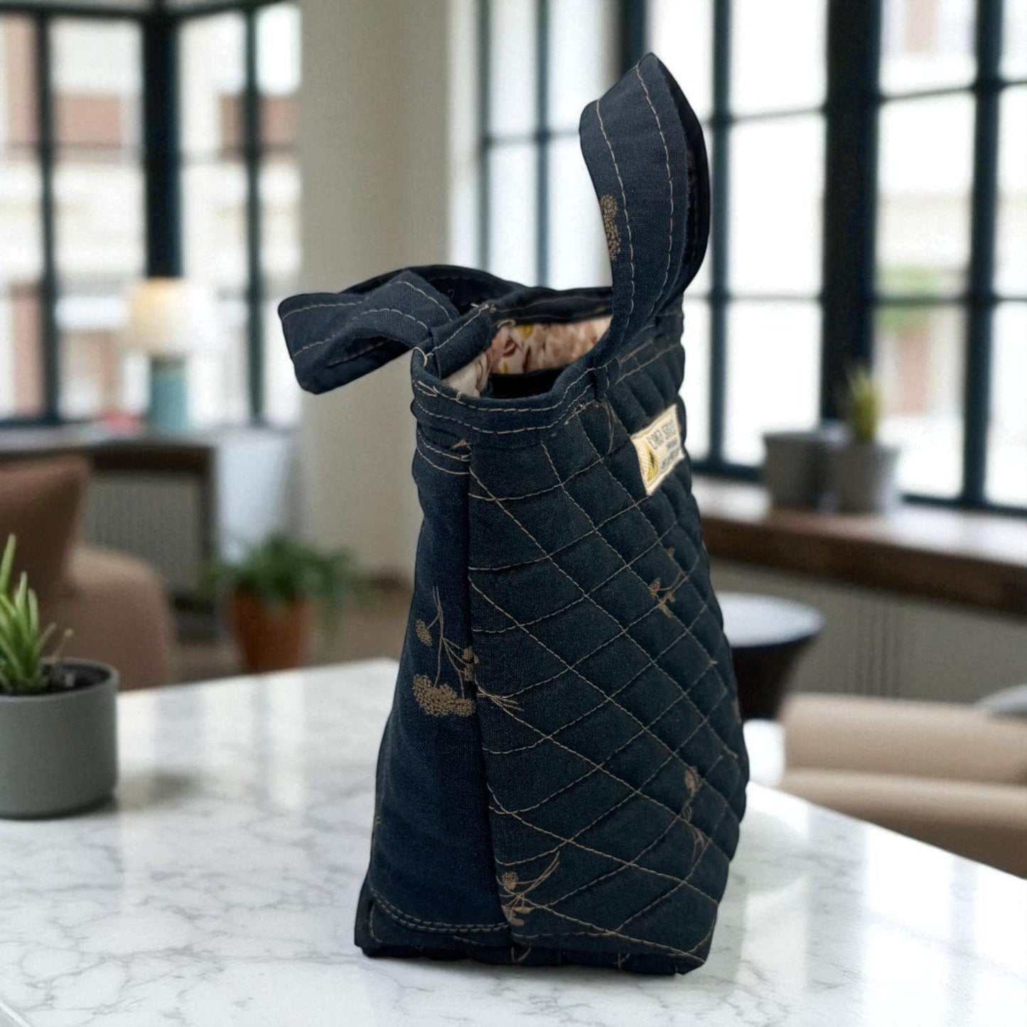 Midnight Garden Handmade Quilted Tote Bag – The Stitcher’s Carry Edition | Artisan-Made Project Bag with Pockets