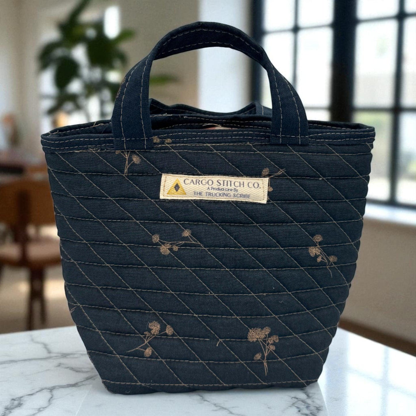 Midnight Garden Handmade Quilted Tote Bag – The Stitcher’s Carry Edition | Artisan-Made Project Bag with Pockets