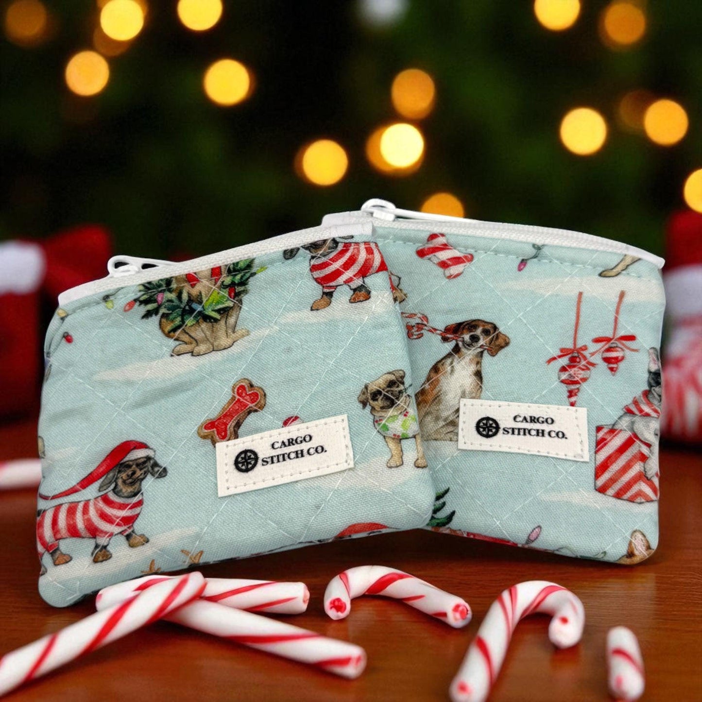 Mini Quilted Holiday Coin Pouch – 4x3 Christmas Zipper Wallet – Handmade Gift by Cargo Stitch Co. – Earbud Case - Hearing Aid Pouch