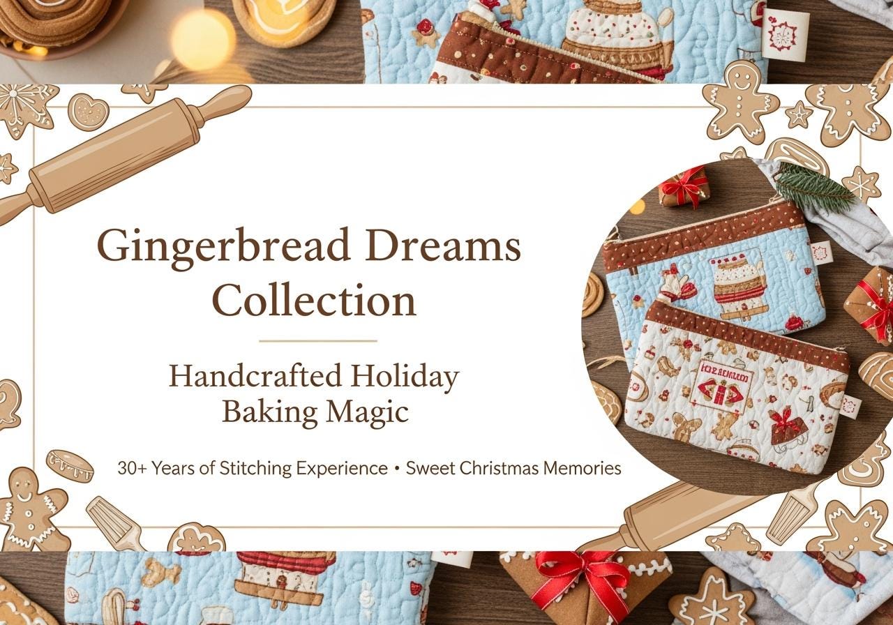 Pink Gingerbread 3-Piece Quilted Pouch Set - Everyday Peppermint Lane | Makeup Bag Bundle | Gift Set