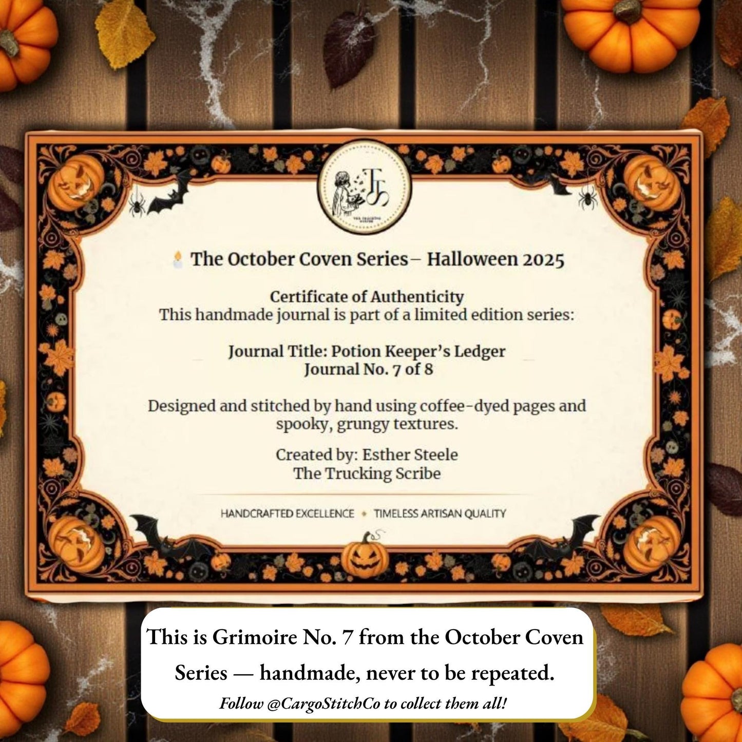 Halloween Apothecary Grimoire – October Coven Series – Potion Ledger Junk Journal – Coffee‑Dyed Pages – Signed Limited Edition, No. 7 of 8