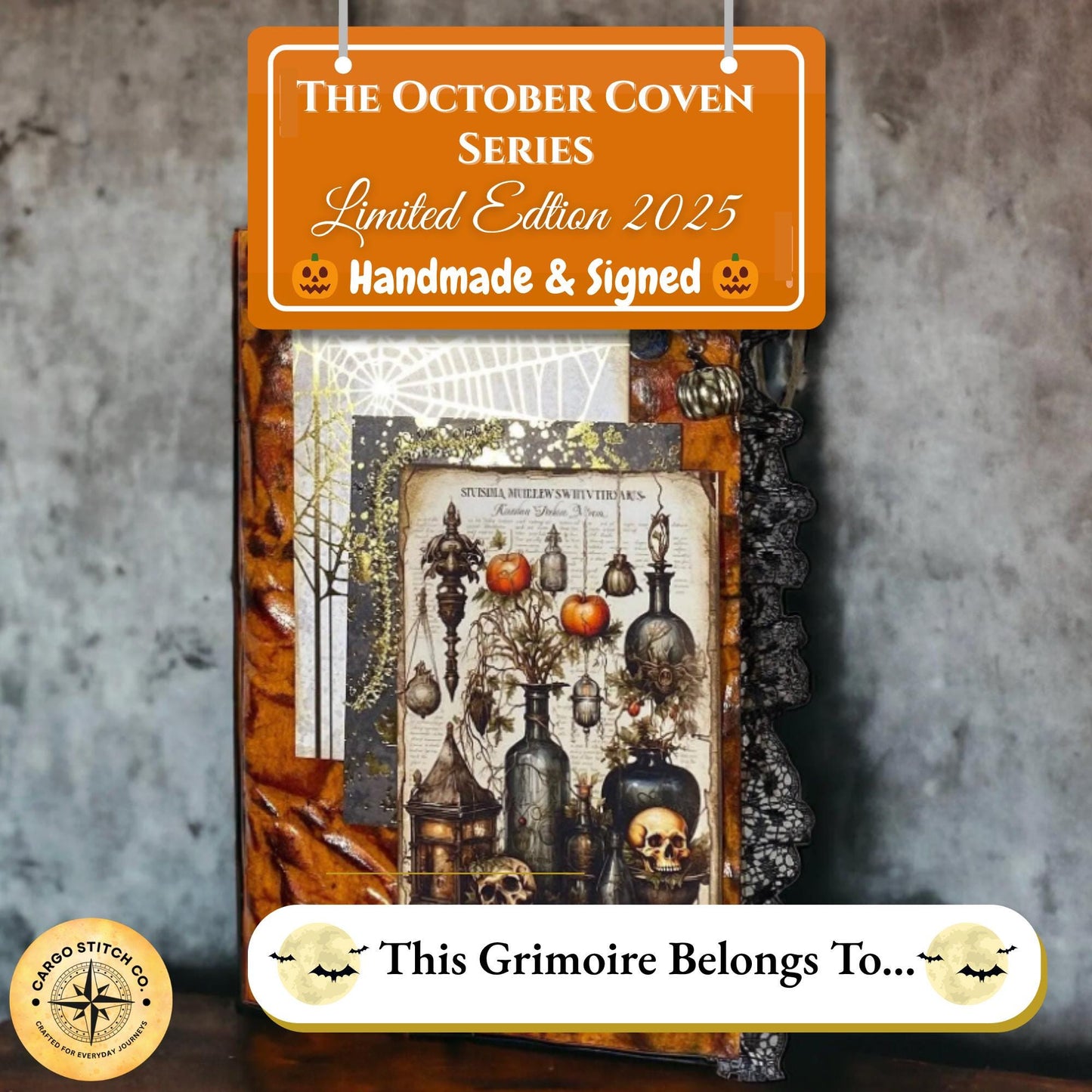 Halloween Apothecary Grimoire – October Coven Series – Potion Ledger Junk Journal – Coffee‑Dyed Pages – Signed Limited Edition, No. 7 of 8