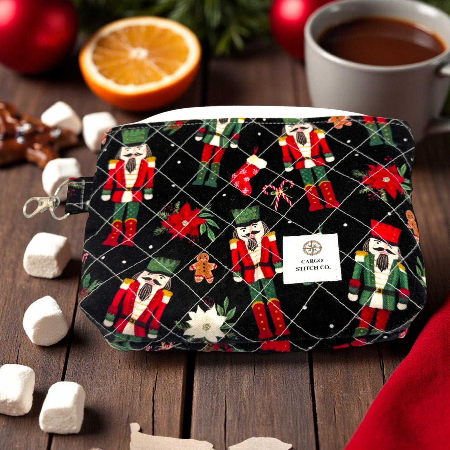 Nutcracker Zipper Pouch Set – 3 Quilted Bags Bundle – Christmas Gift Idea – Handmade Holiday Pouches – Stocking Stuffer Set – Cargo Stitch