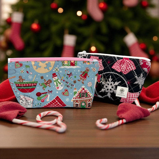 Large Quilted Holiday Pouch Duo with Interior Pockets – 9x5x2 | Gingerbread & Black Ornaments | Peppermint Lane 2025 Gift Set