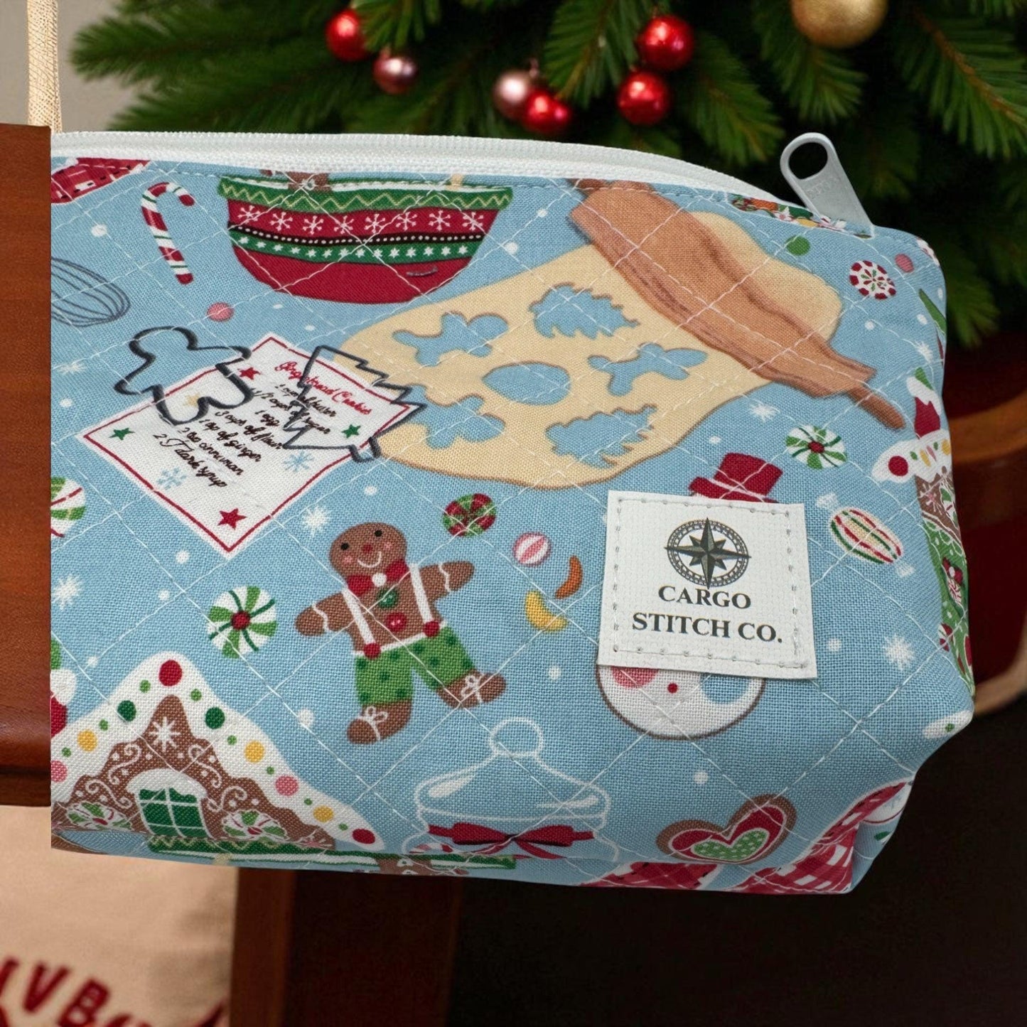 Large Quilted Holiday Pouch Duo with Interior Pockets – 9x5x2 | Gingerbread & Black Ornaments | Peppermint Lane 2025 Gift Set