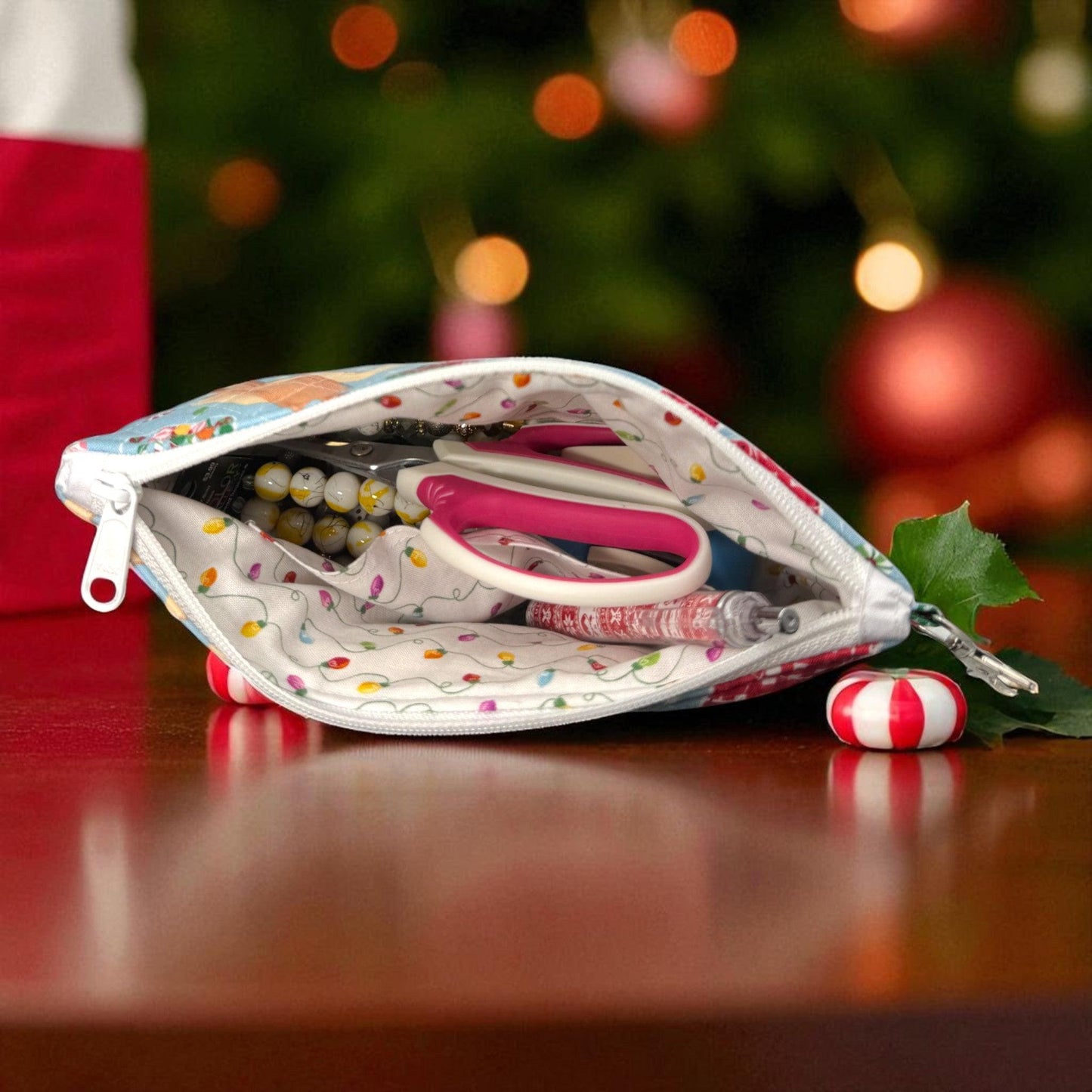 Large Quilted Holiday Pouch Duo with Interior Pockets – 9x5x2 | Gingerbread & Black Ornaments | Peppermint Lane 2025 Gift Set