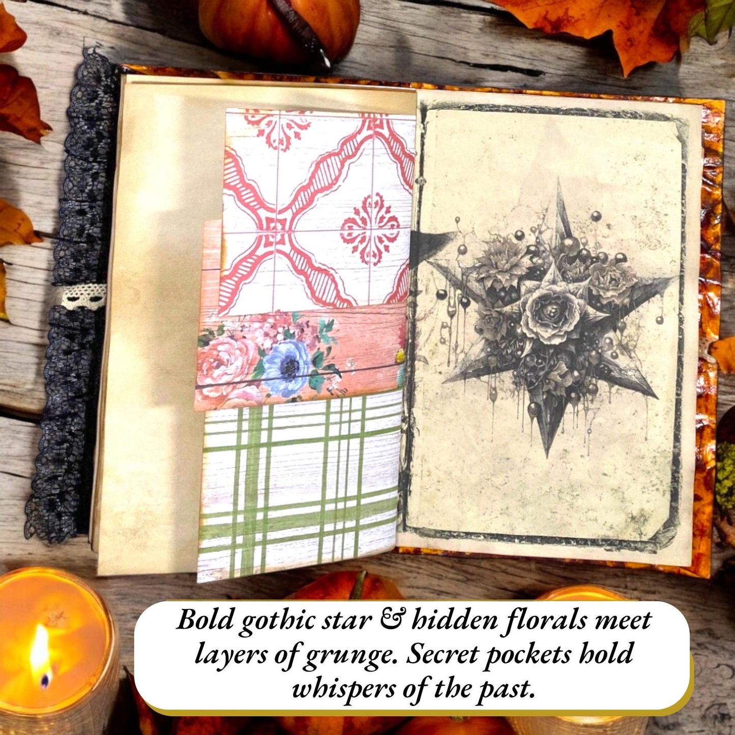 Witchy Cat Junk Journal – Autumn Harvest • Limited Edition Handmade Halloween Grimoire • Black Lace Spine • October Coven Series