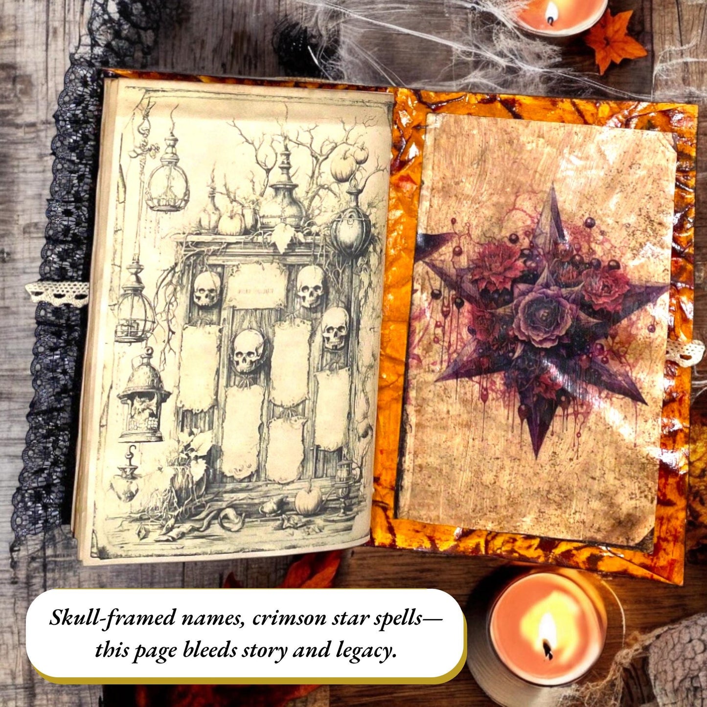 Witchy Cat Junk Journal – Autumn Harvest • Limited Edition Handmade Halloween Grimoire • Black Lace Spine • October Coven Series
