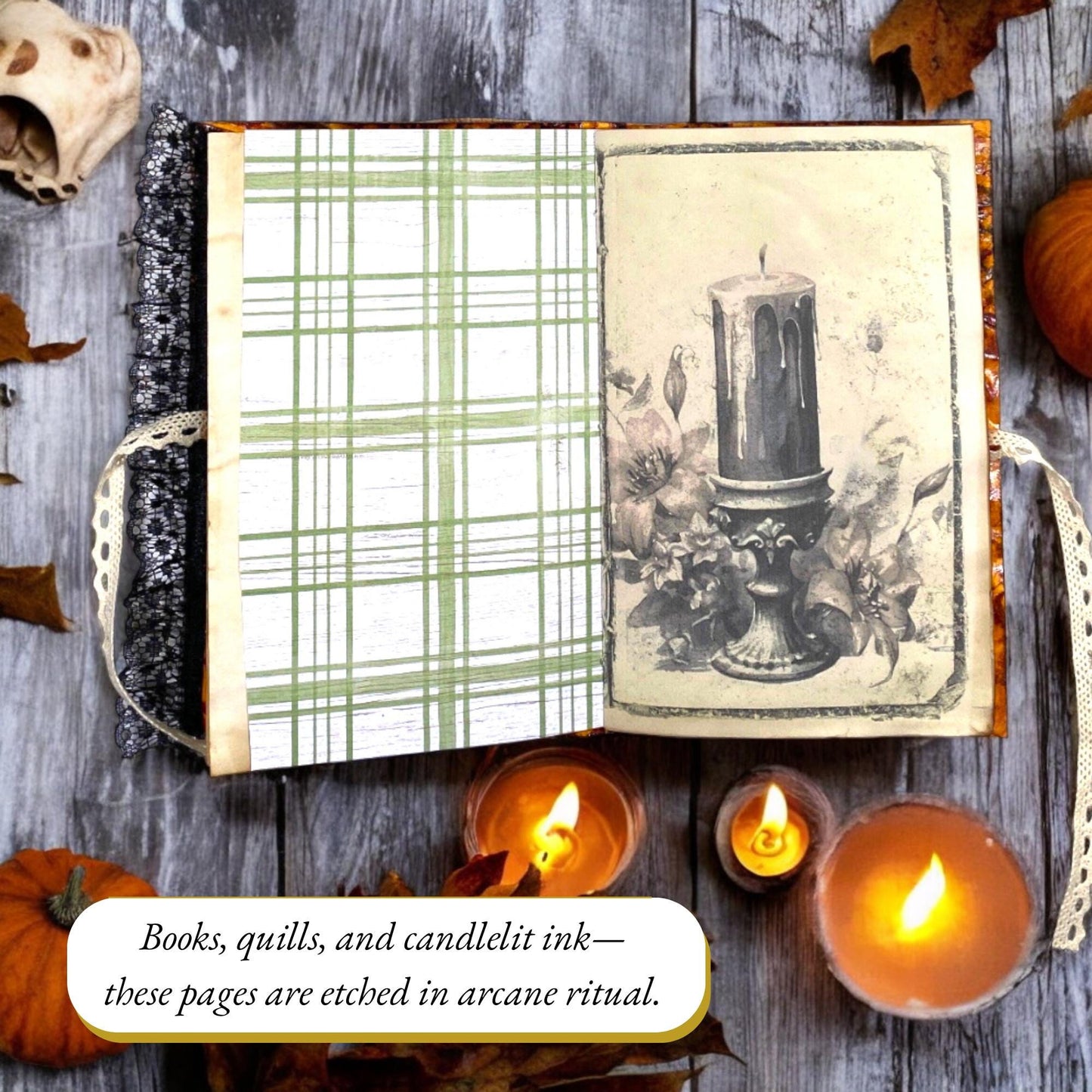 Witchy Cat Junk Journal – Autumn Harvest • Limited Edition Handmade Halloween Grimoire • Black Lace Spine • October Coven Series