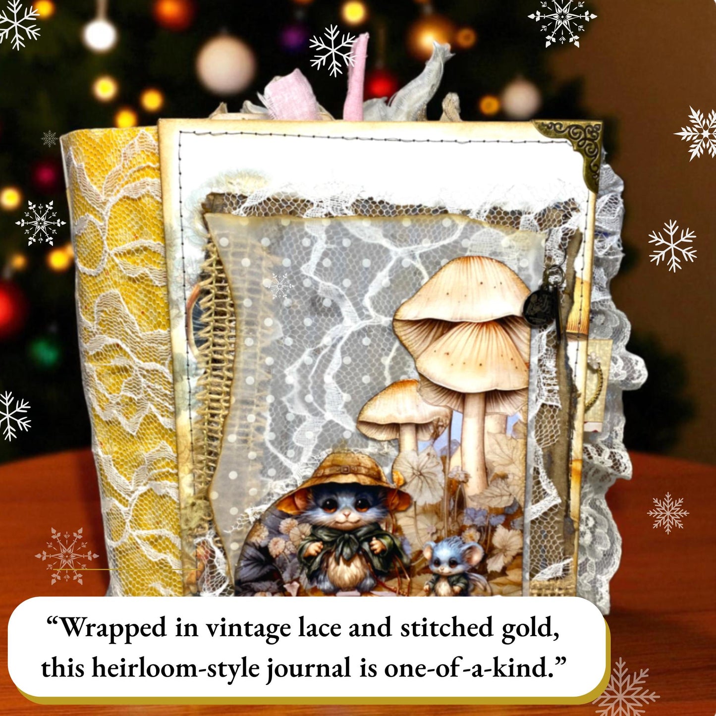 Whimsical Forest Journal – OOAK Handmade Mushroom Junk Journal – Winter Gift for Writers & Collectors – Ephy the Forest Keeper