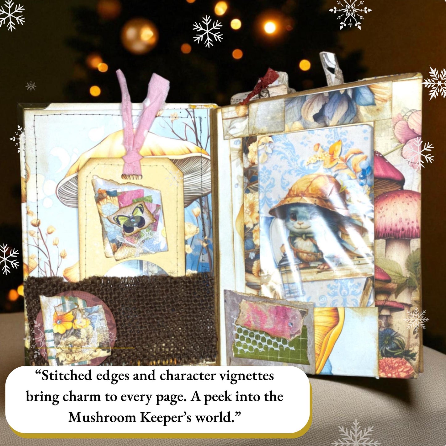 Whimsical Forest Journal – OOAK Handmade Mushroom Junk Journal – Winter Gift for Writers & Collectors – Ephy the Forest Keeper