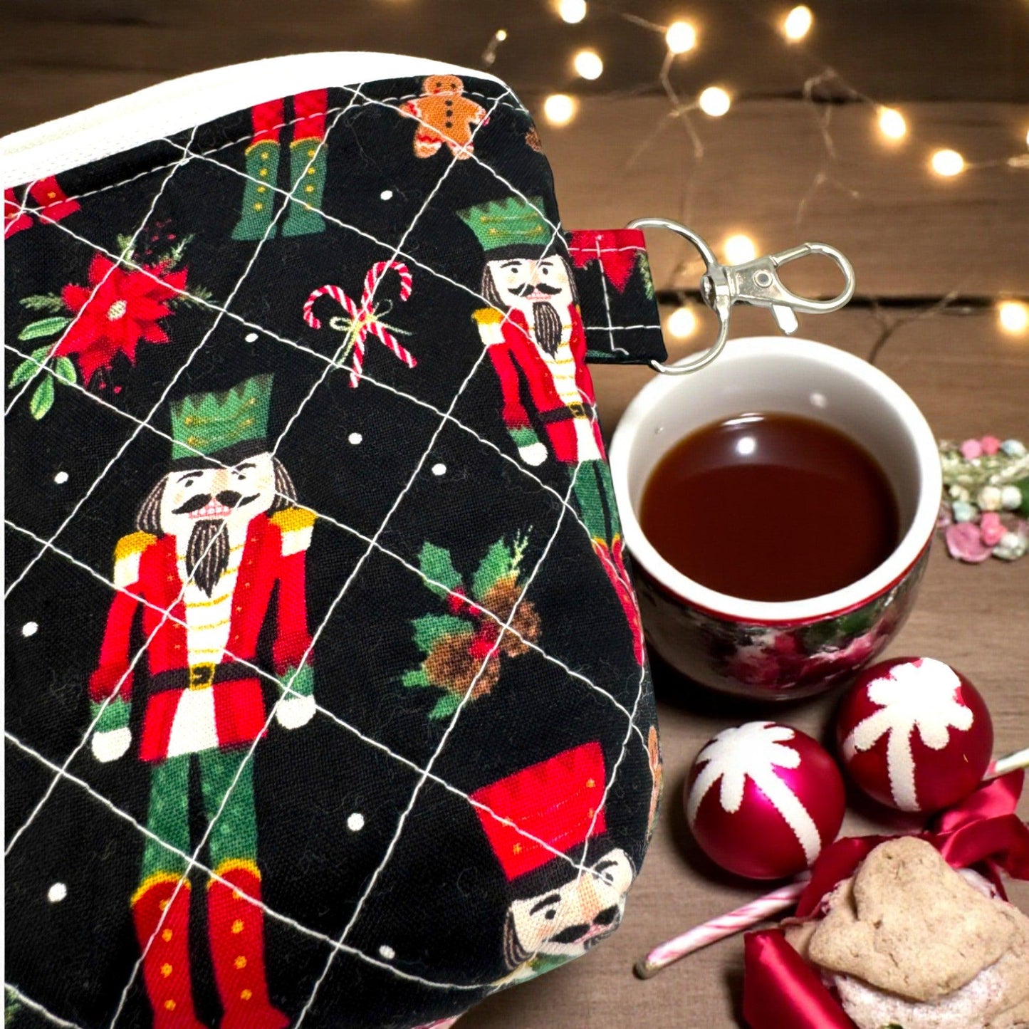Small Nutcracker Zipper Pouch – 6x4x2 Quilted Bag – Handmade Christmas Coin Purse – Holiday Stocking Stuffer – Project Bag Cosmetic Pouch